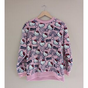 Hello Kitty Rainbow Star Pajama Top Pink Sleepwear Long Sleeve Fleece Lounge‎ M